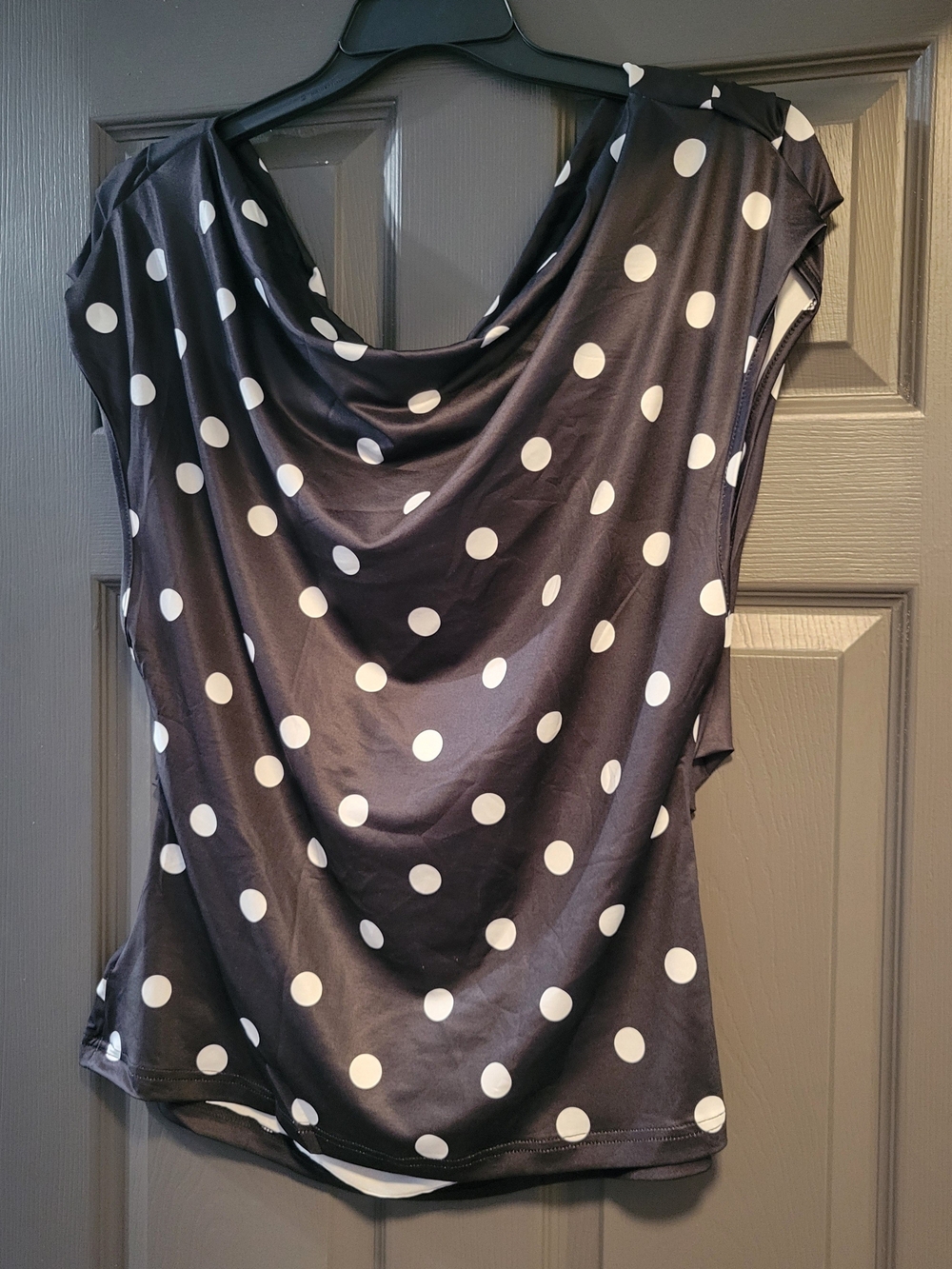 Sleeveless Polka Dot Cowl Neck Top - Black & White